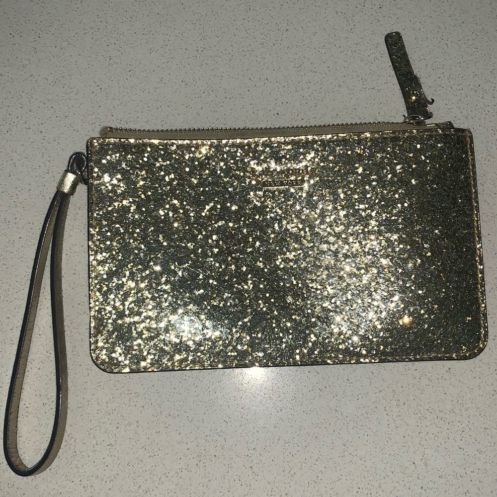 Kate Spade gold glitter wristlet